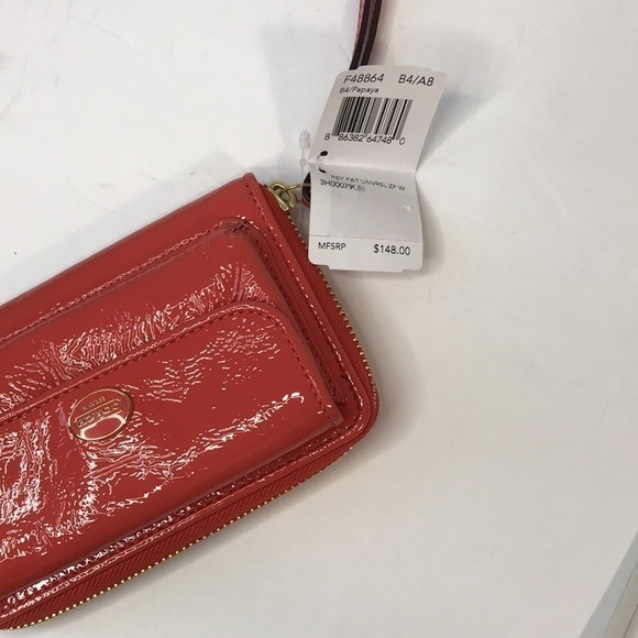 COACH Orange Zip Around Patent Leather Wristlet Wallet - Picture 7 of 8